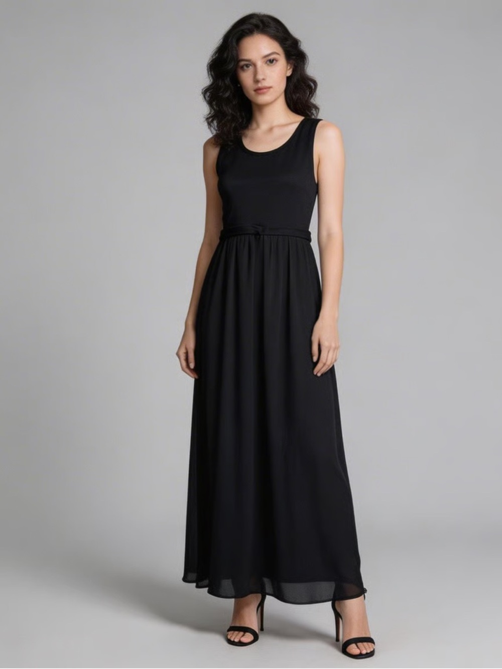 CALVIN KLEIN | Black Sleeveless Mixed Media Maxi Dress Sz S